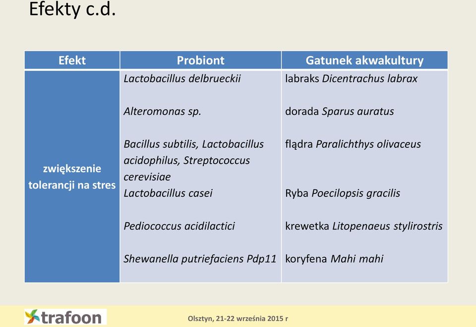 dorada Sparus auratus zwiększenie tolerancji na stres Bacillus subtilis, Lactobacillus acidophilus,