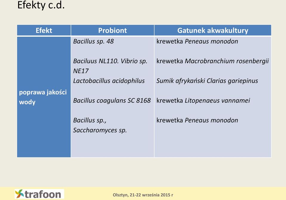 NE17 Lactobacillus acidophilus Bacillus coagulans SC 8168 krewetka Macrobranchium