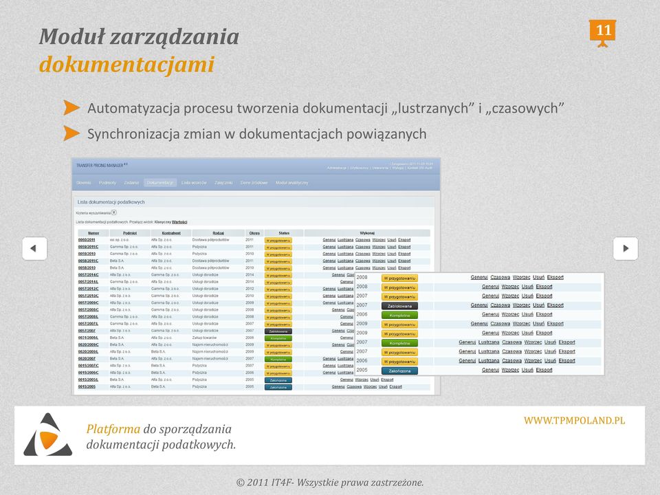 dokumentacji lustrzanych i czasowych