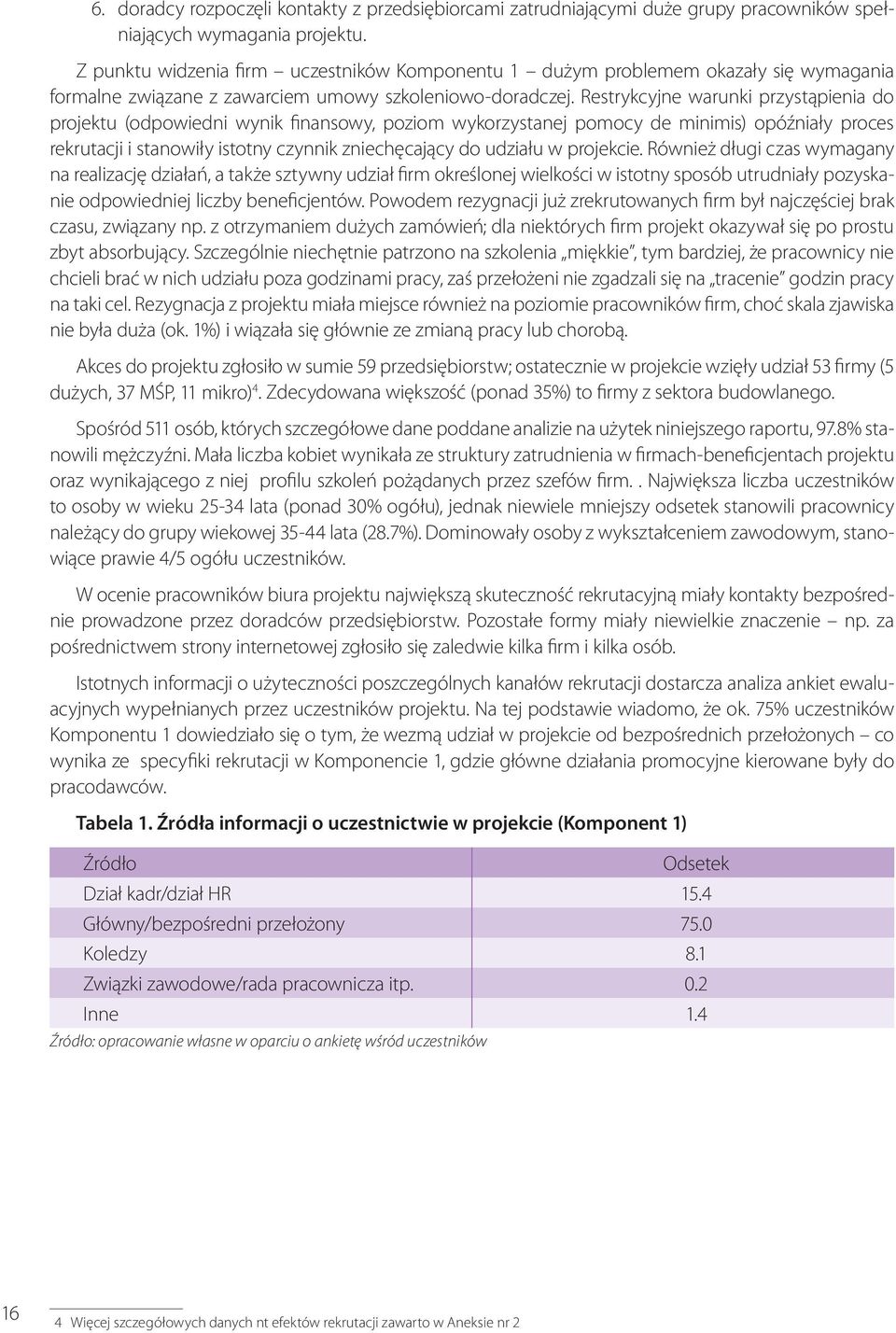 Restrykcyjne warunki przystąpienia do projektu (odpowiedni wynik finansowy, poziom wykorzystanej pomocy de minimis) opóźniały proces rekrutacji i stanowiły istotny czynnik zniechęcający do udziału w