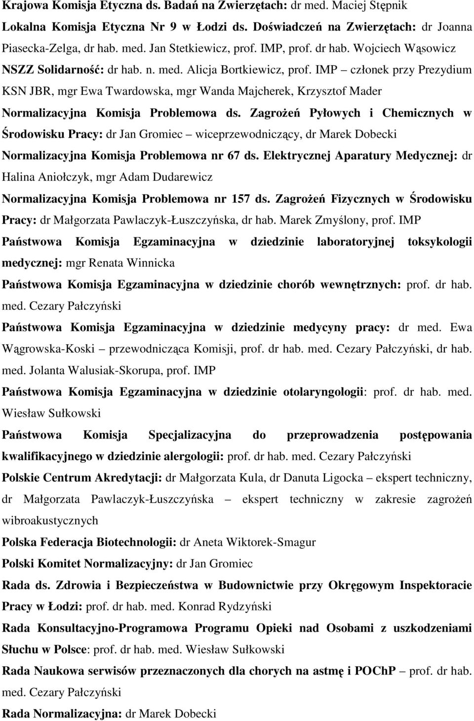 IMP przy Prezydium KSN JBR, mgr Ewa Twardowska, mgr Wanda Majcherek, Krzysztof Mader Normalizacyjna Komisja Problemowa ds.