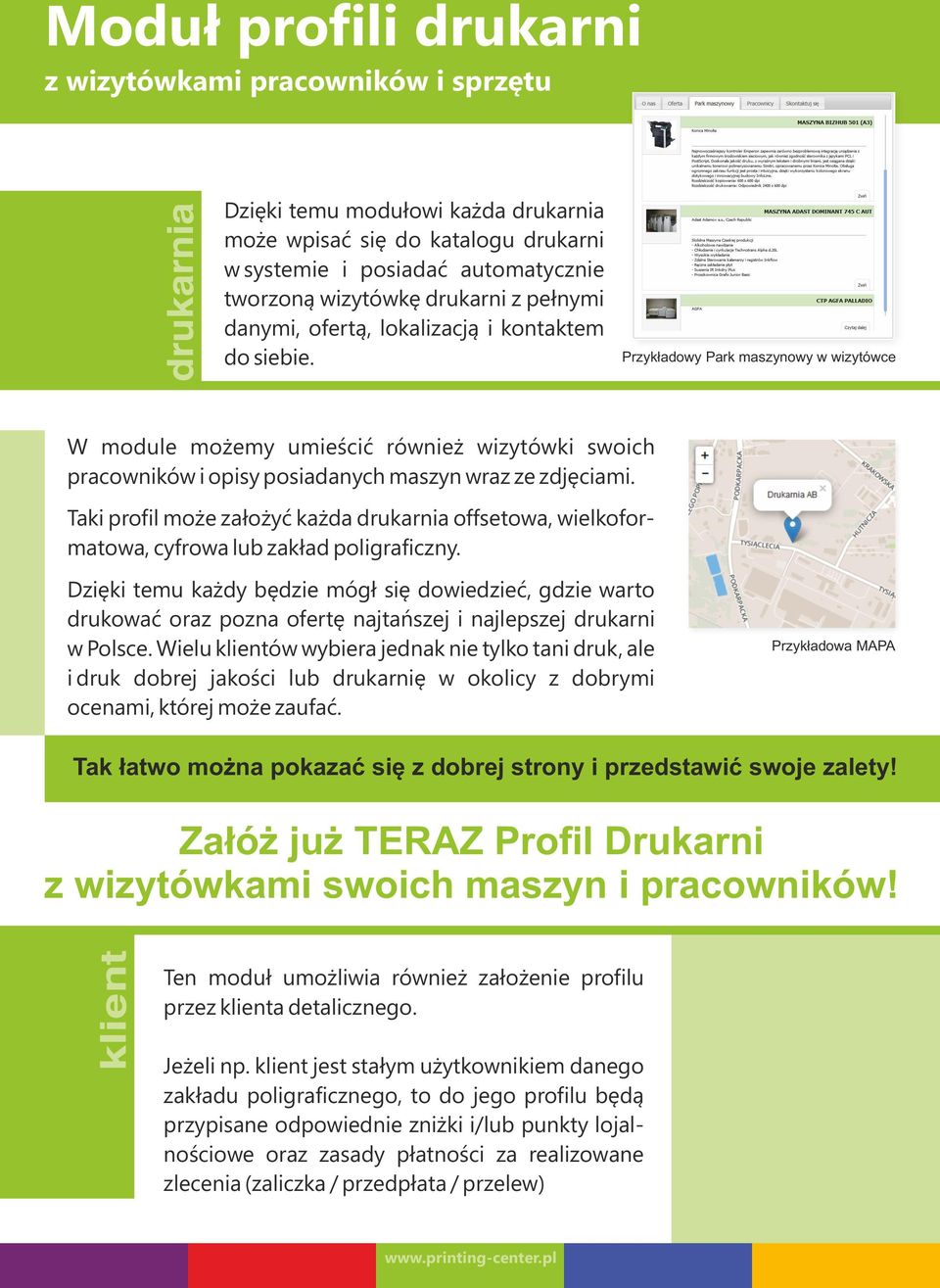 Przykładowy Park maszynowy w wizytówce W module możemy umieścić również wizytówki swoich pracowników i opisy posiadanych maszyn wraz ze zdjęciami.