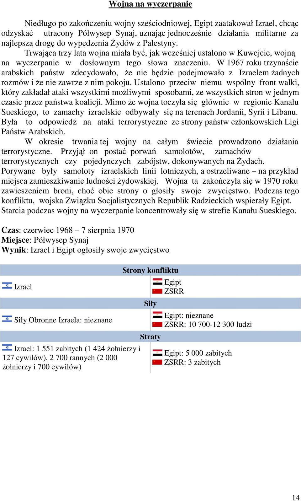 W 1967 roku trzynaście arabskich państw zdecydowało, Ŝe nie będzie podejmowało z Izraelem Ŝadnych rozmów i Ŝe nie zawrze z nim pokoju.