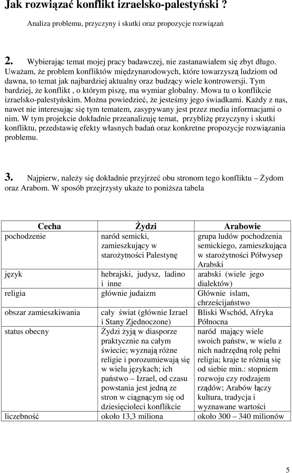 Tym bardziej, Ŝe konflikt, o którym piszę, ma wymiar globalny. Mowa tu o konflikcie izraelsko-palestyńskim. MoŜna powiedzieć, Ŝe jesteśmy jego świadkami.