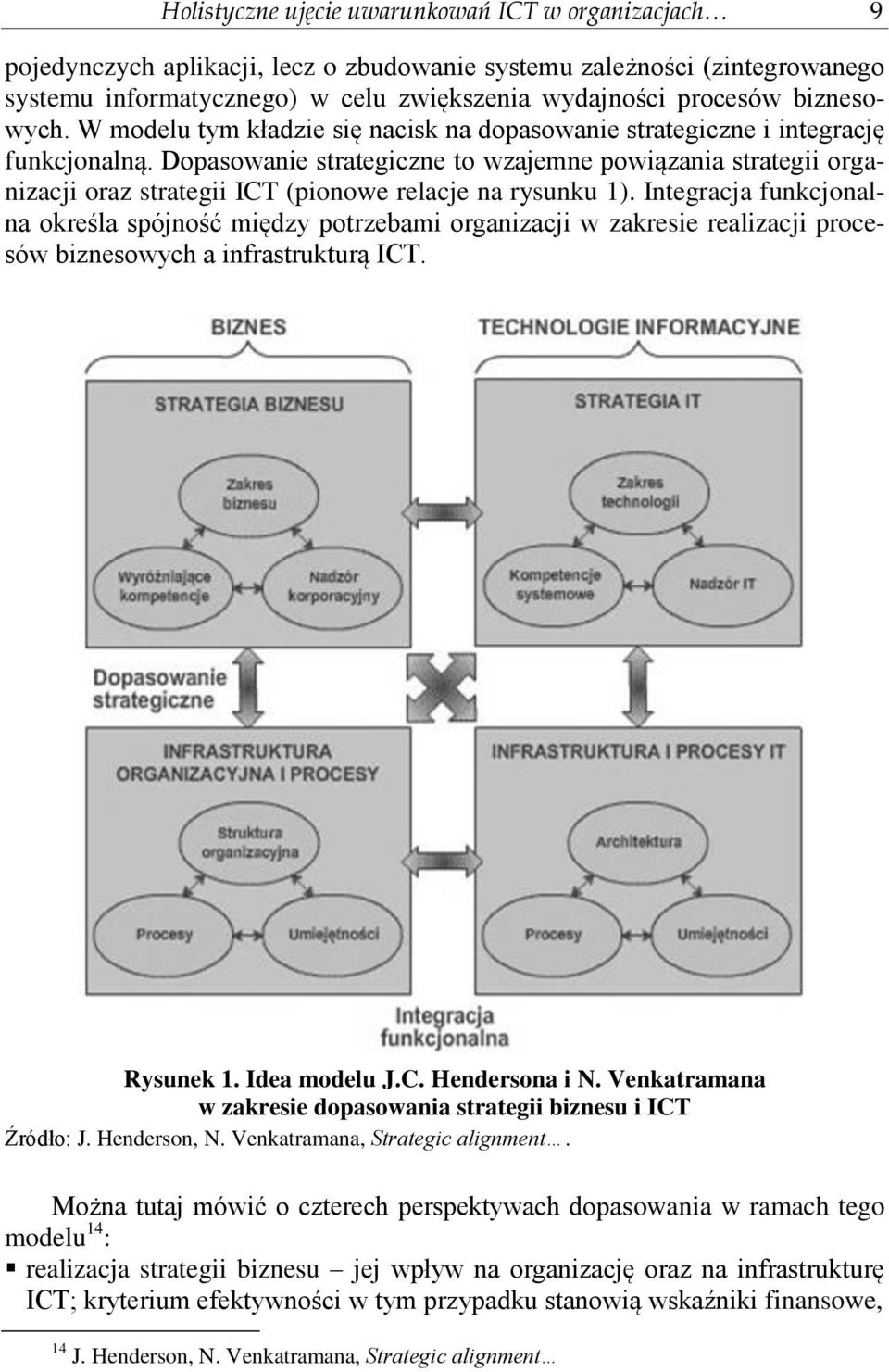 Dopasowanie strategiczne to wzajemne powiązania strategii organizacji oraz strategii ICT (pionowe relacje na rysunku 1).