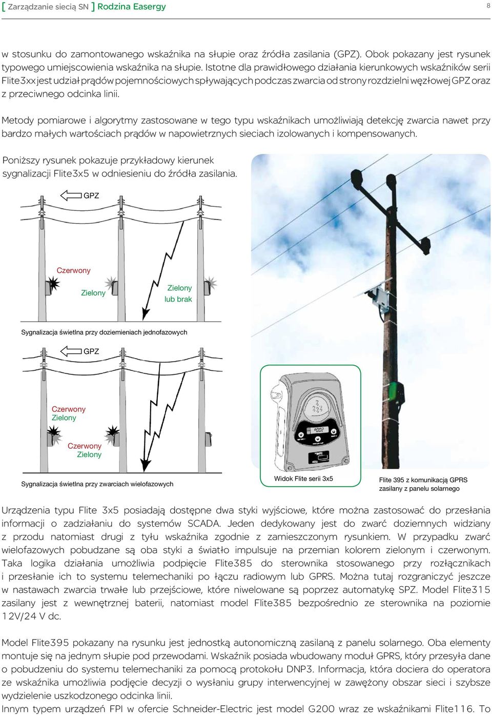 linii. Metody pomiarowe i algorytmy zastosowane w tego typu wskaźnikach umożliwiają detekcję zwarcia nawet przy bardzo małych wartościach prądów w napowietrznych sieciach izolowanych i kompensowanych.