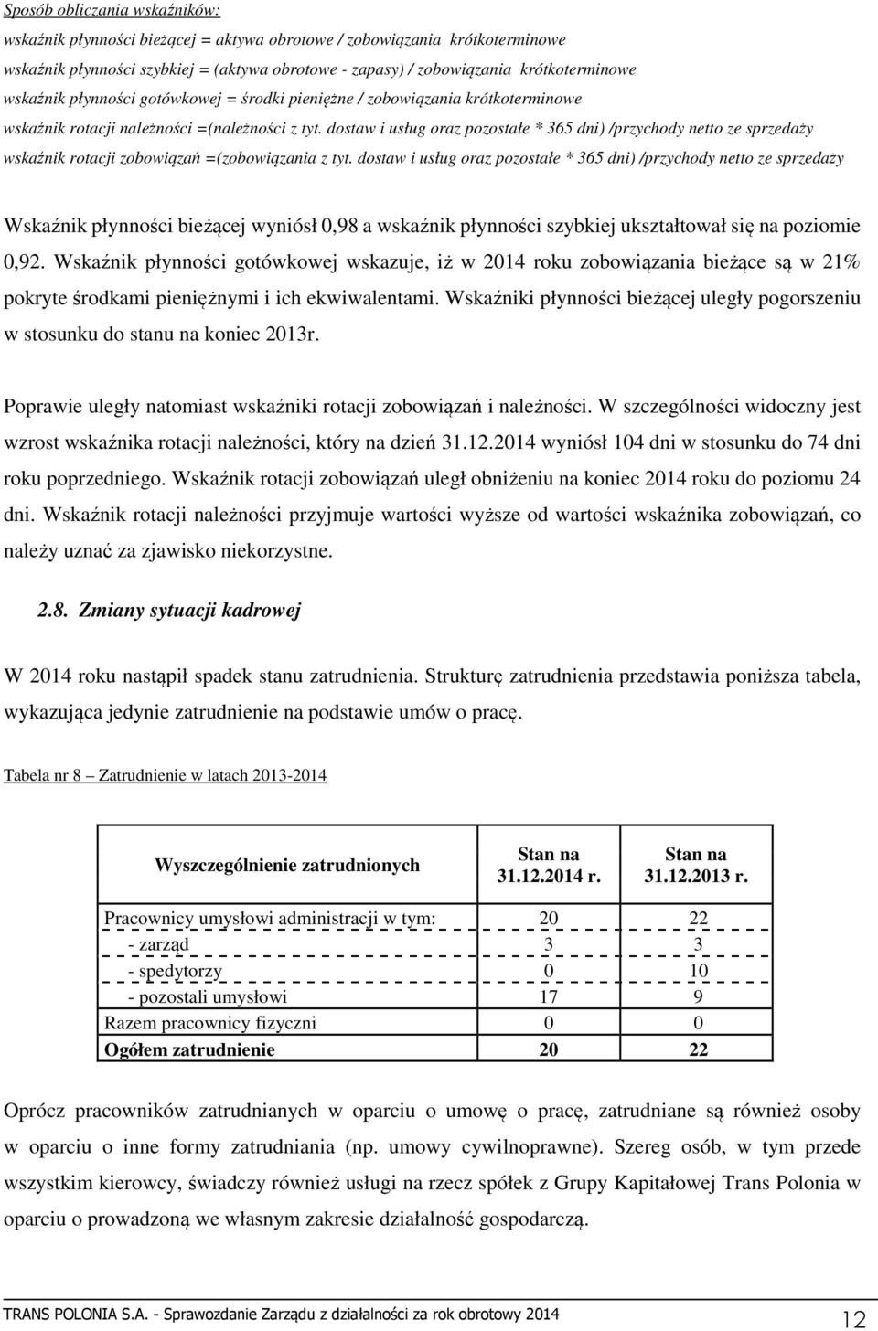 dostaw i usług oraz pozostałe * 365 dni) /przychody netto ze sprzedaży wskaźnik rotacji zobowiązań =(zobowiązania z tyt.