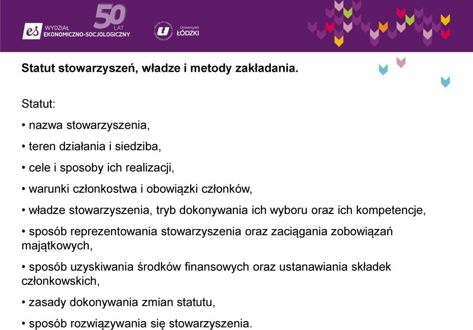 członków, władze stowarzyszenia, tryb dokonywania ich wyboru oraz ich kompetencje, sposób reprezentowania stowarzyszenia