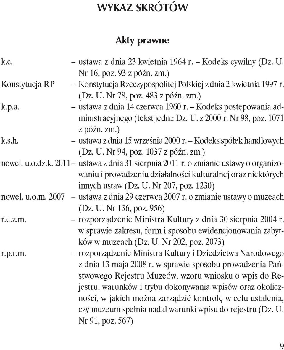 Kodeks postępowania administracyjnego (tekst jedn.: Dz. U. z 2000 r. Nr 98, poz. 1071 z późn. zm.) k.s.h. ustawa z dnia 15 września 2000 r. Kodeks spółek handlowych (Dz. U. Nr 94, poz. 1037 z późn.