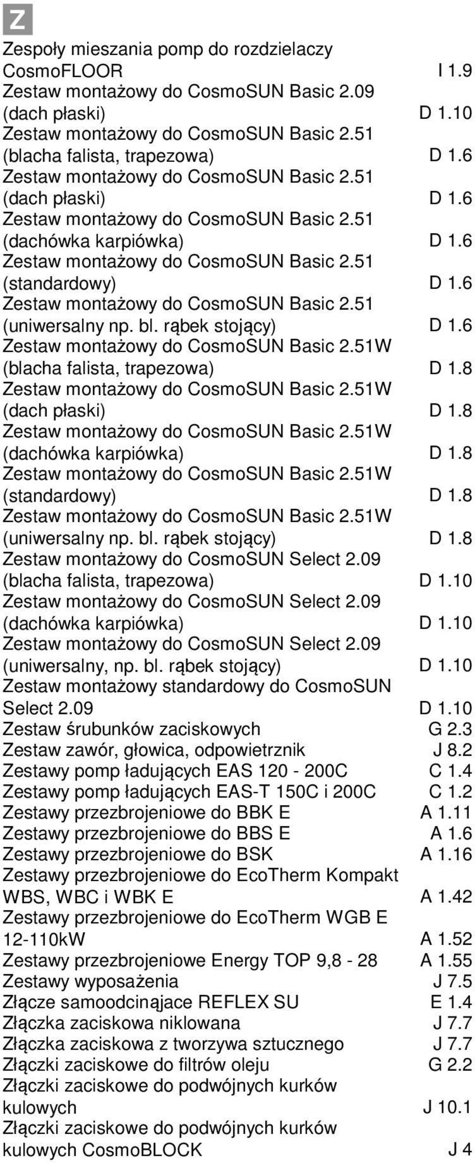 51 (standardowy) Zestaw montażowy do CosmoSUN Basic 2.51 (uniwersalny np. bl. rąbek stojący) Zestaw montażowy do CosmoSUN Basic 2.51W (blacha falista, trapezowa) Zestaw montażowy do CosmoSUN Basic 2.