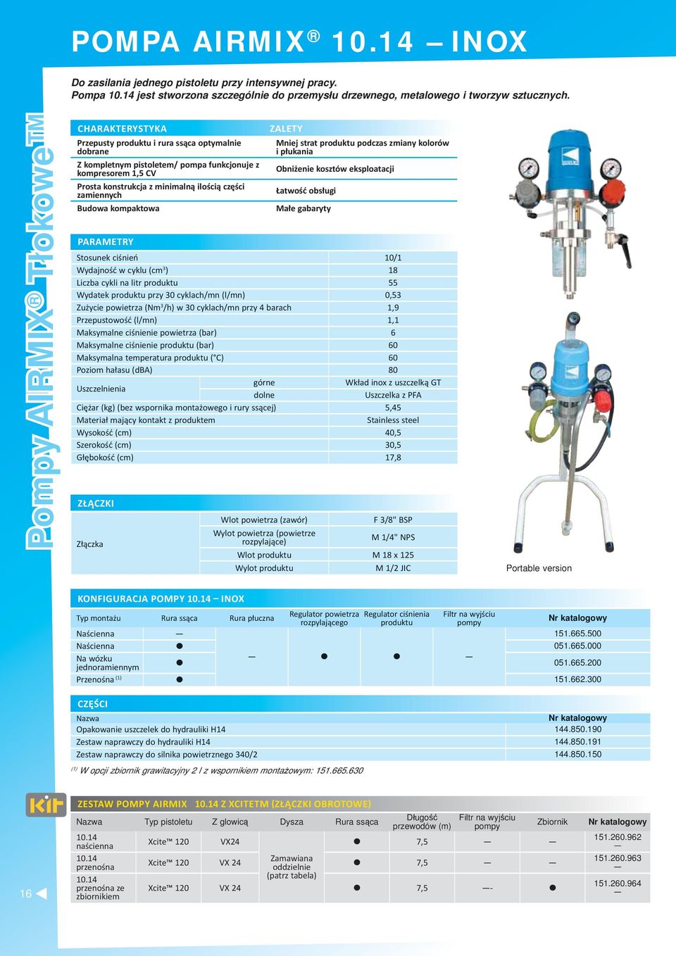 zamiennych Budowa kompaktowa PARAMETRY Stosunek ciśnień 10/1 Wydajność w cyklu (cm 3 ) 18 Liczba cykli na litr produktu 55 Wydatek produktu przy 30 cyklach/mn (l/mn) 0,53 Zużycie powietrza (Nm 3 /h)