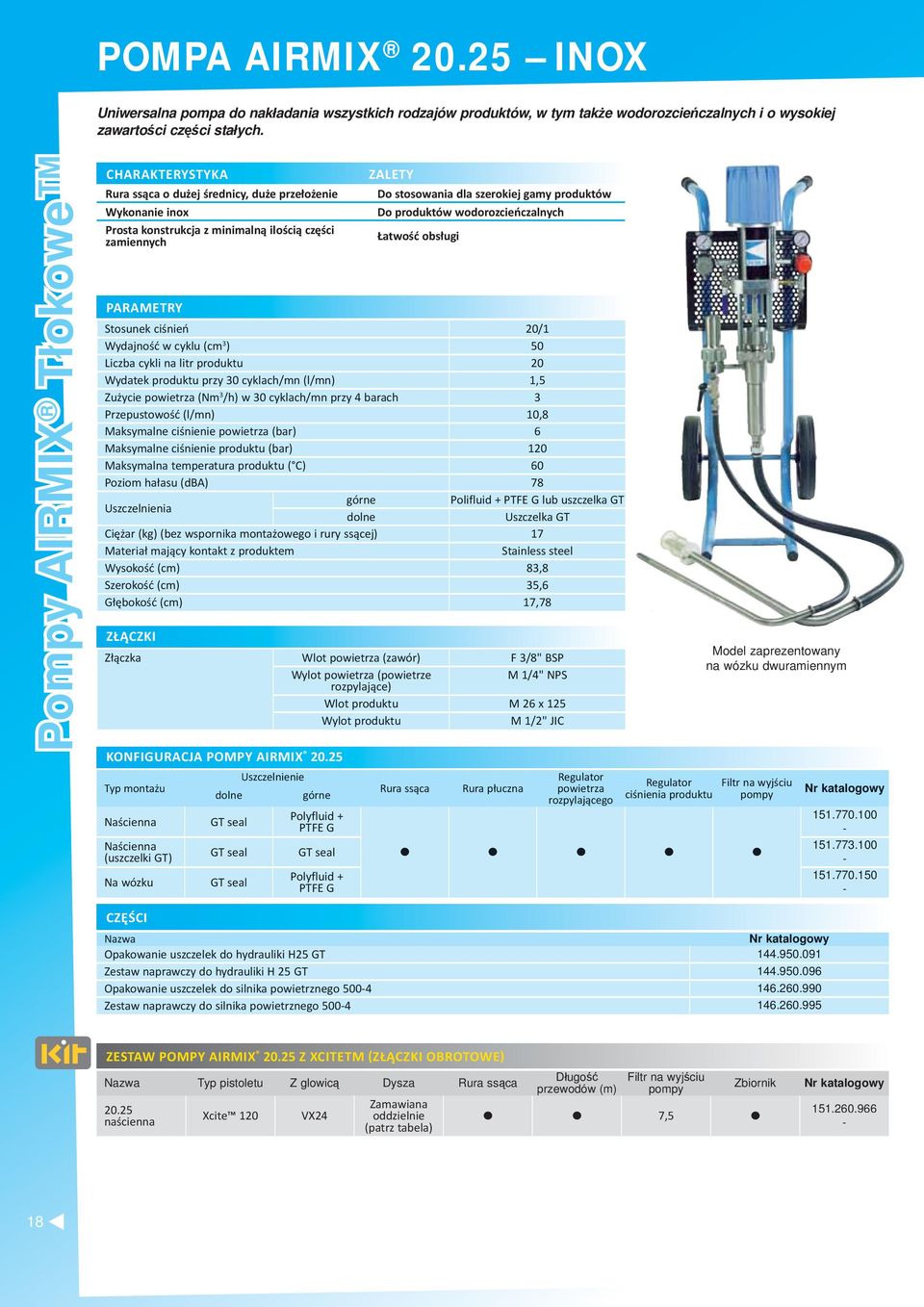 cyklu (cm 3 ) 50 Liczba cykli na litr produktu 20 Wydatek produktu przy 30 cyklach/mn (l/mn) 1,5 Zużycie powietrza (Nm 3 /h) w 30 cyklach/mn przy 4 barach 3 Przepustowość (l/mn) 10,8 Maksymalne