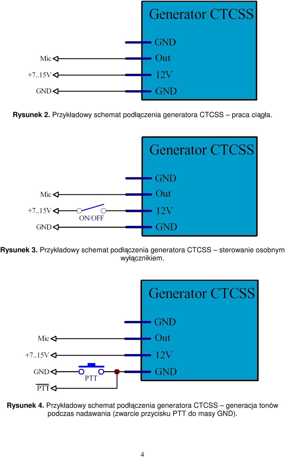 Przykładowy schemat podłączenia generatora CTCSS sterowanie osobnym