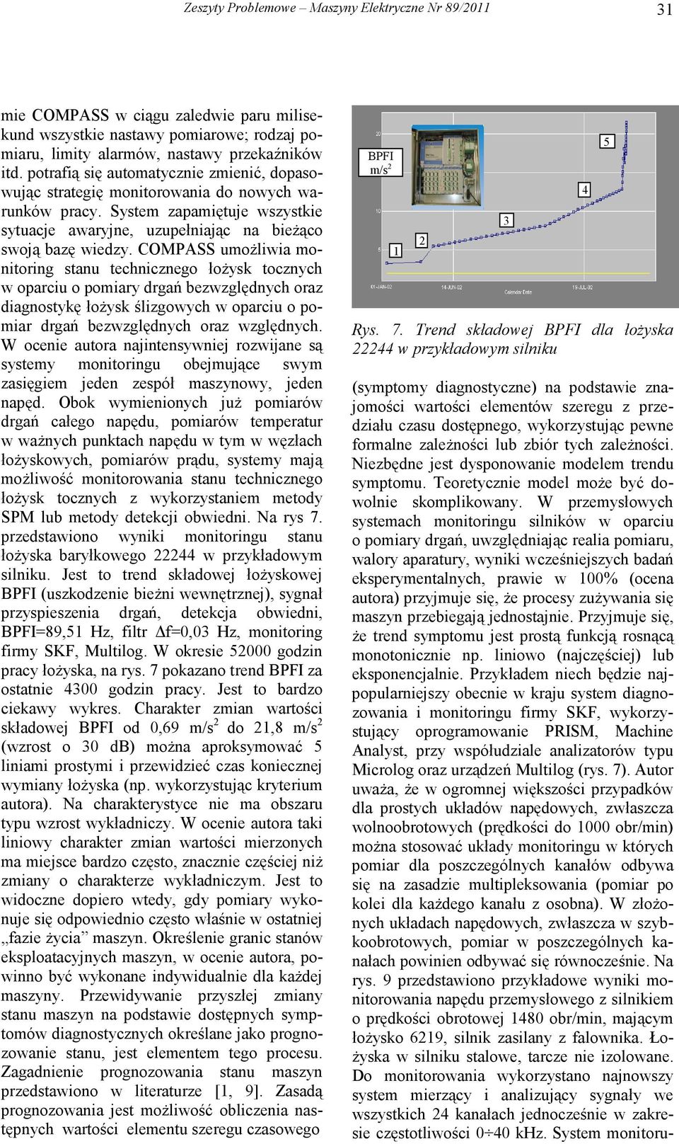 COMPASS umoŝliwia monitoring stanu technicznego łoŝysk tocznych w oparciu o pomiary drgań bezwzględnych oraz diagnostykę łoŝysk ślizgowych w oparciu o pomiar drgań bezwzględnych oraz względnych.