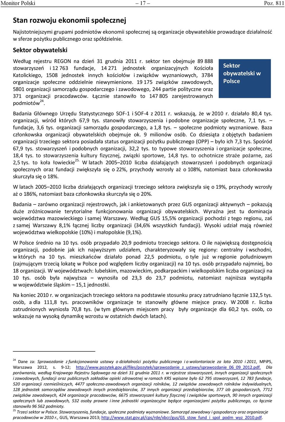 Sektor obywatelski Według rejestru REGON na dzień 31 grudnia 2011 r.