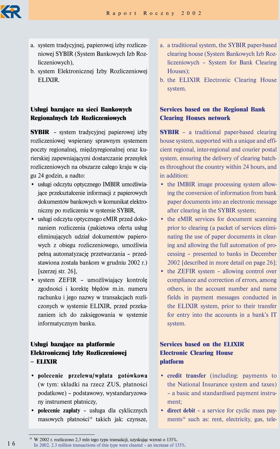 Usługi bazujące na sieci Bankowych Regionalnych Izb Rozliczeniowych SYBIR system tradycyjnej papierowej izby rozliczeniowej wspierany sprawnym systemem poczty regionalnej, międzyregionalnej oraz