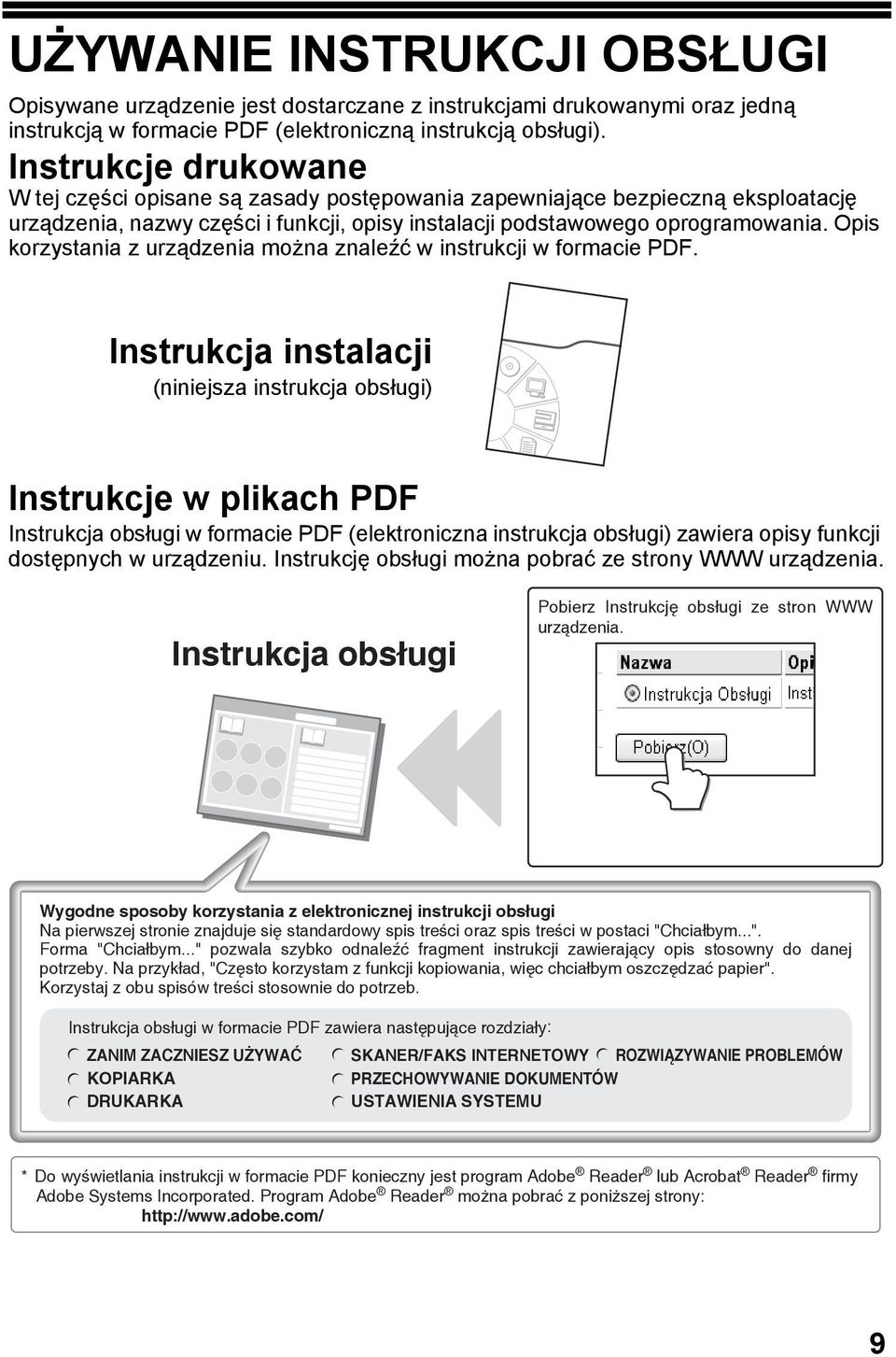 Opis korzystania z urządzenia można znaleźć w instrukcji w formacie PDF.