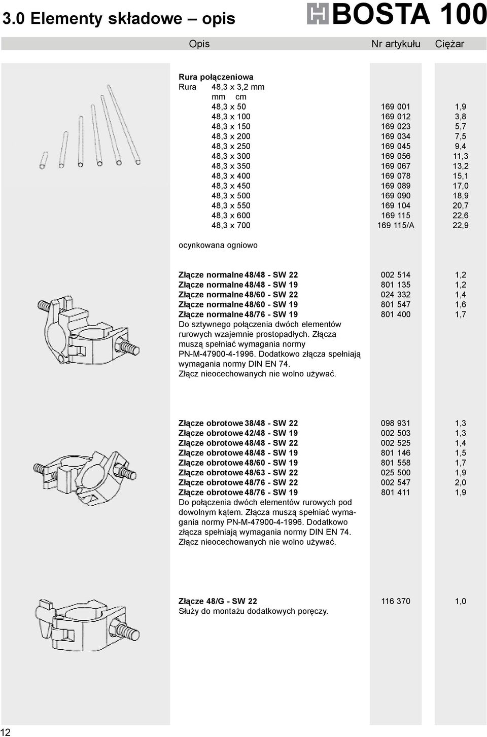 17,0 18,9 20,7 22,6 22,9 Złącze normalne 48/48 - SW 22 Złącze normalne 48/48 - SW 19 Złącze normalne 48/60 - SW 22 Złącze normalne 48/60 - SW 19 Złącze normalne 48/76 - SW 19 Do sztywnego połączenia