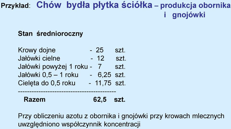 Cielęta do 0,5 roku - 11,75 szt. ------------------------------------------- 62,5 szt.