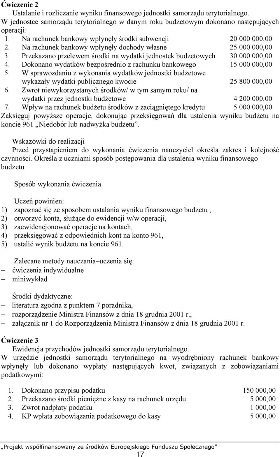 Przekazano przelewem środki na wydatki jednostek budżetowych 30 000 000,00 4. Dokonano wydatków bezpośrednio z rachunku bankowego 15 000 000,00 5.