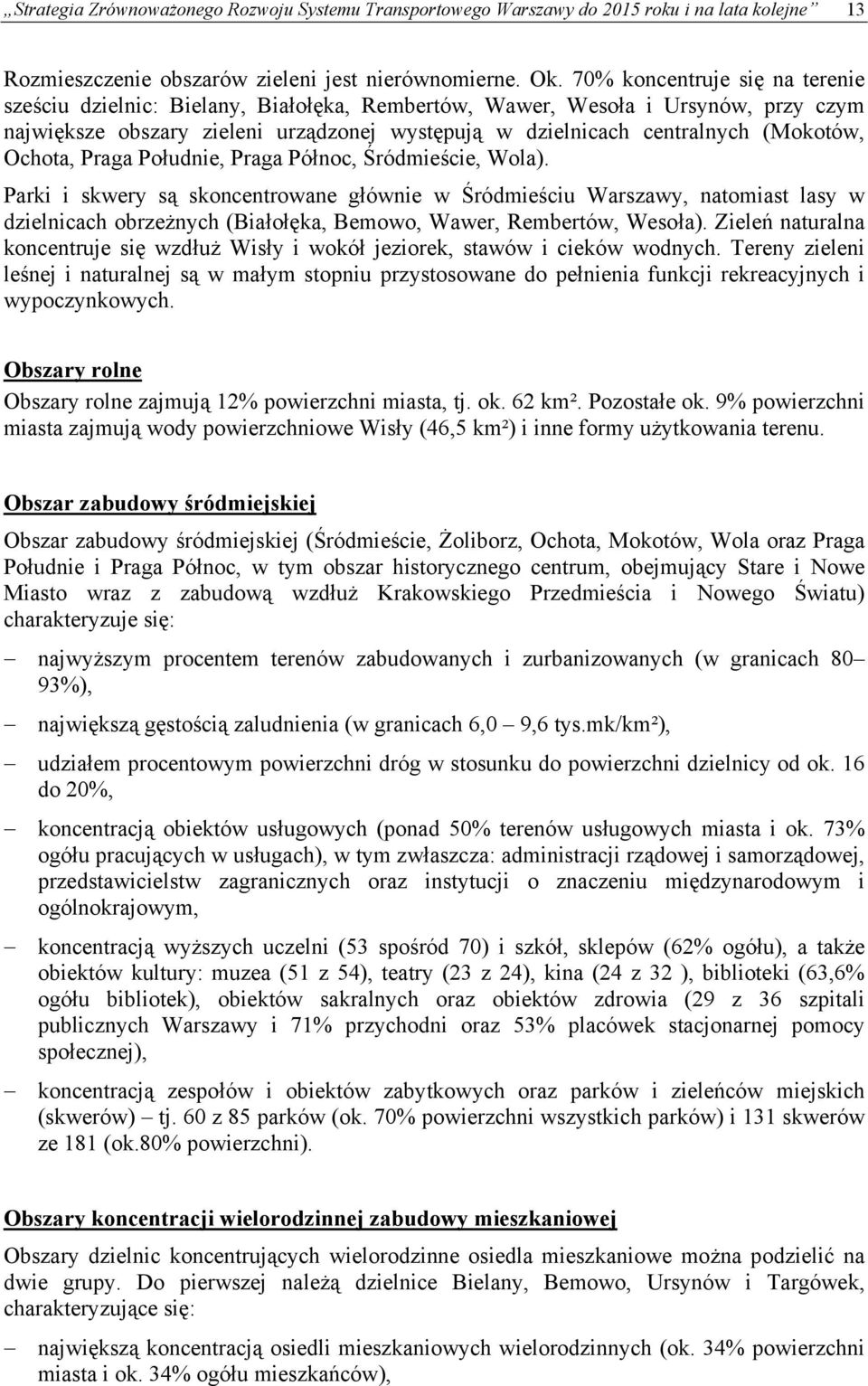 Ochota, Praga Południe, Praga Północ, Śródmieście, Wola).