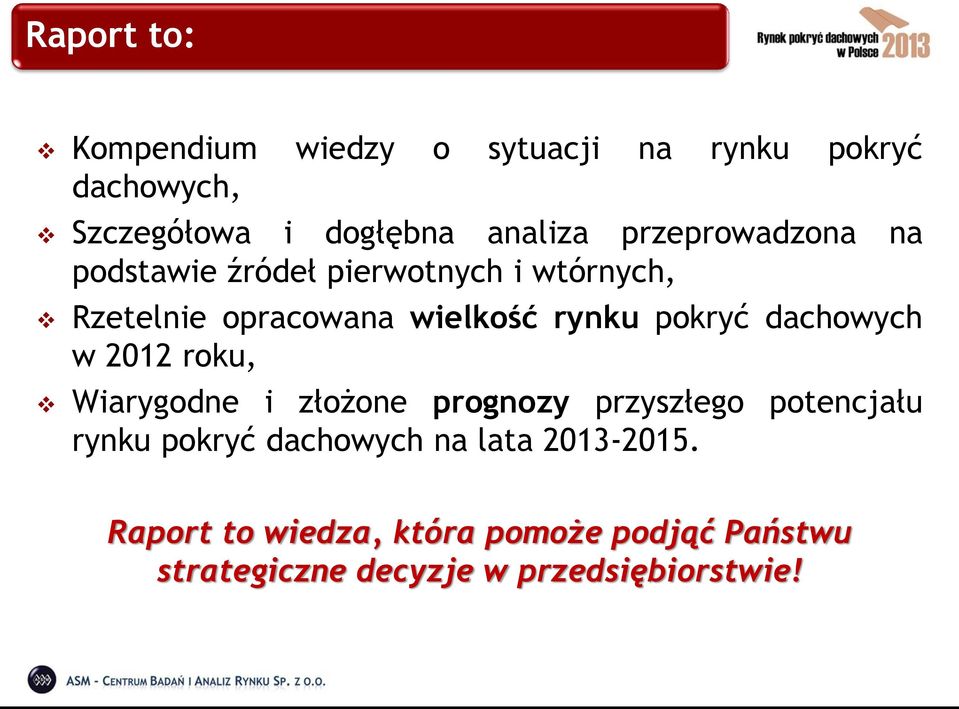 pokryć dachowych w 2012 roku, Wiarygodne i złożone prognozy przyszłego potencjału rynku pokryć