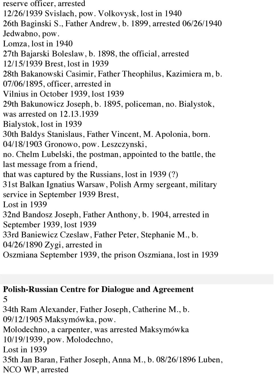 1895, policeman, no. Bialystok, was arrested on 12.13. Bialystok, lost in 30th Baldys Stanislaus, Father Vincent, M. Apolonia, born. 04/18/1903 Gronowo, pow. Leszczynski, no.