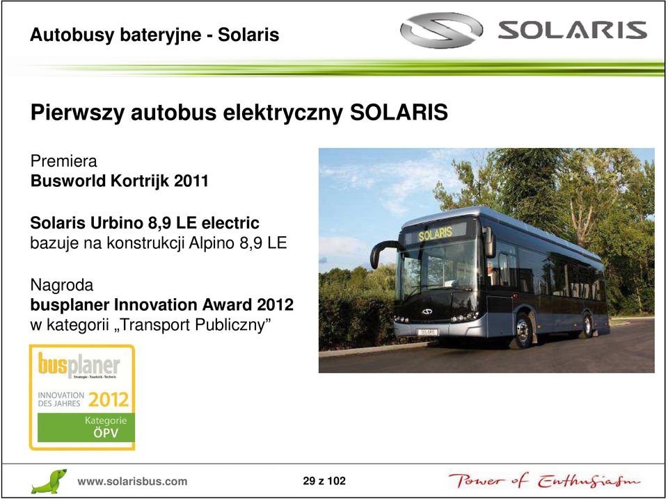 bazuje na konstrukcji Alpino 8,9 LE Nagroda busplaner Innovation