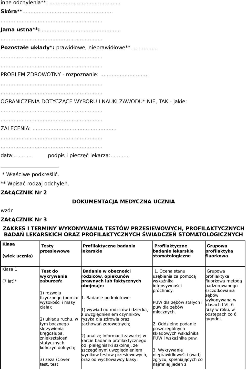 ZAŁĄCZNIK Nr 2 wzór ZAŁĄCZNIK Nr 3 podpis i pieczęć lekarza:.