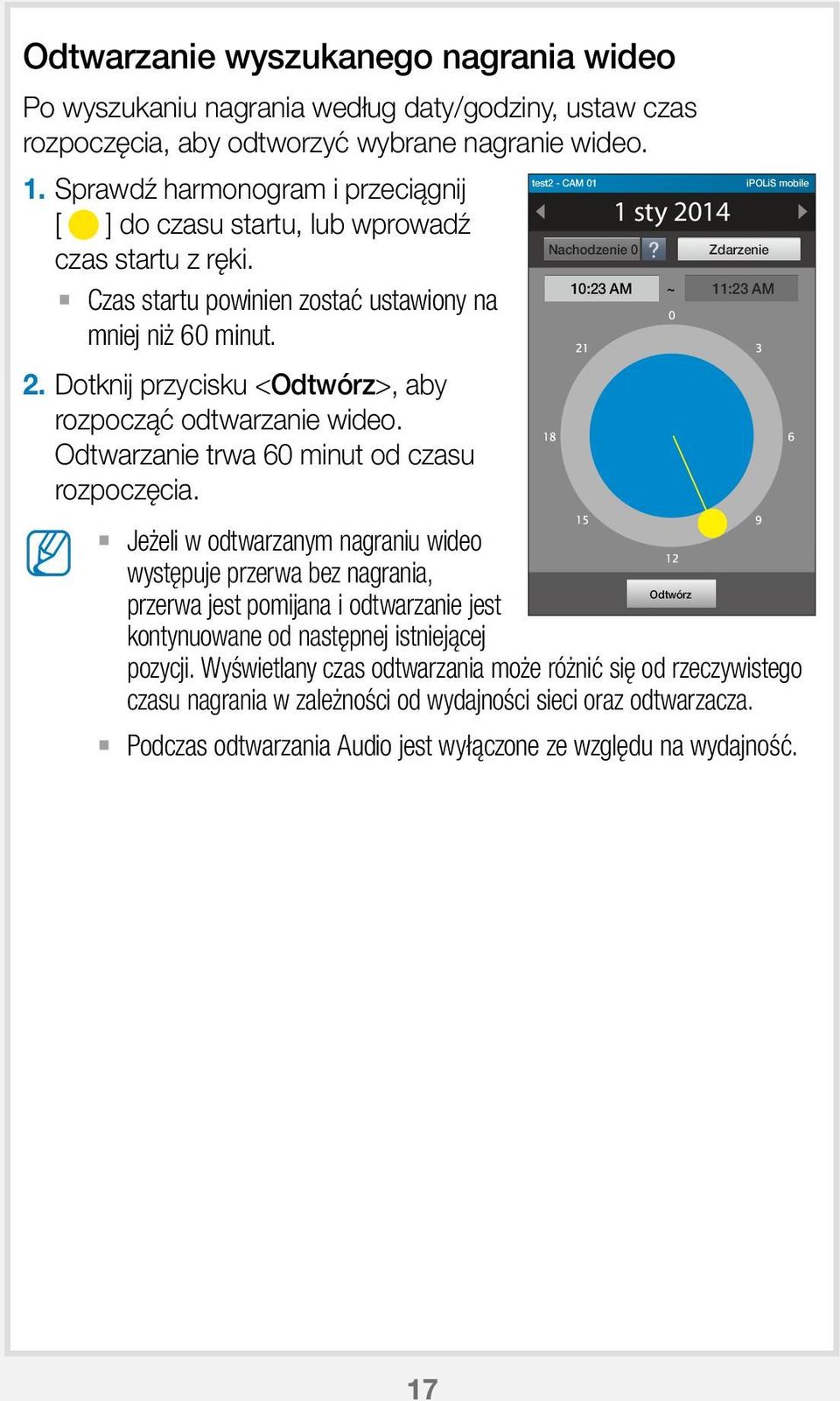 Odtwarzanie trwa 60 minut od czasu rozpoczęcia.