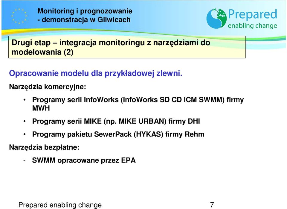 Narzędzia komercyjne: Programy serii InfoWorks (InfoWorks SD CD ICM SWMM) firmy MWH