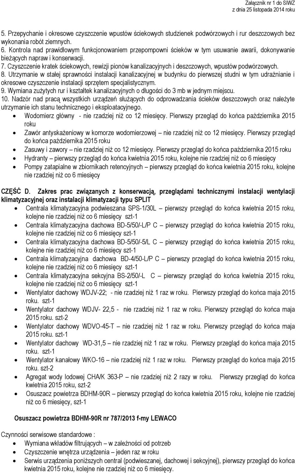 Czyszczenie kratek ściekowych, rewizji pionów kanalizacyjnych i deszczowych, wpustów podwórzowych. 8.