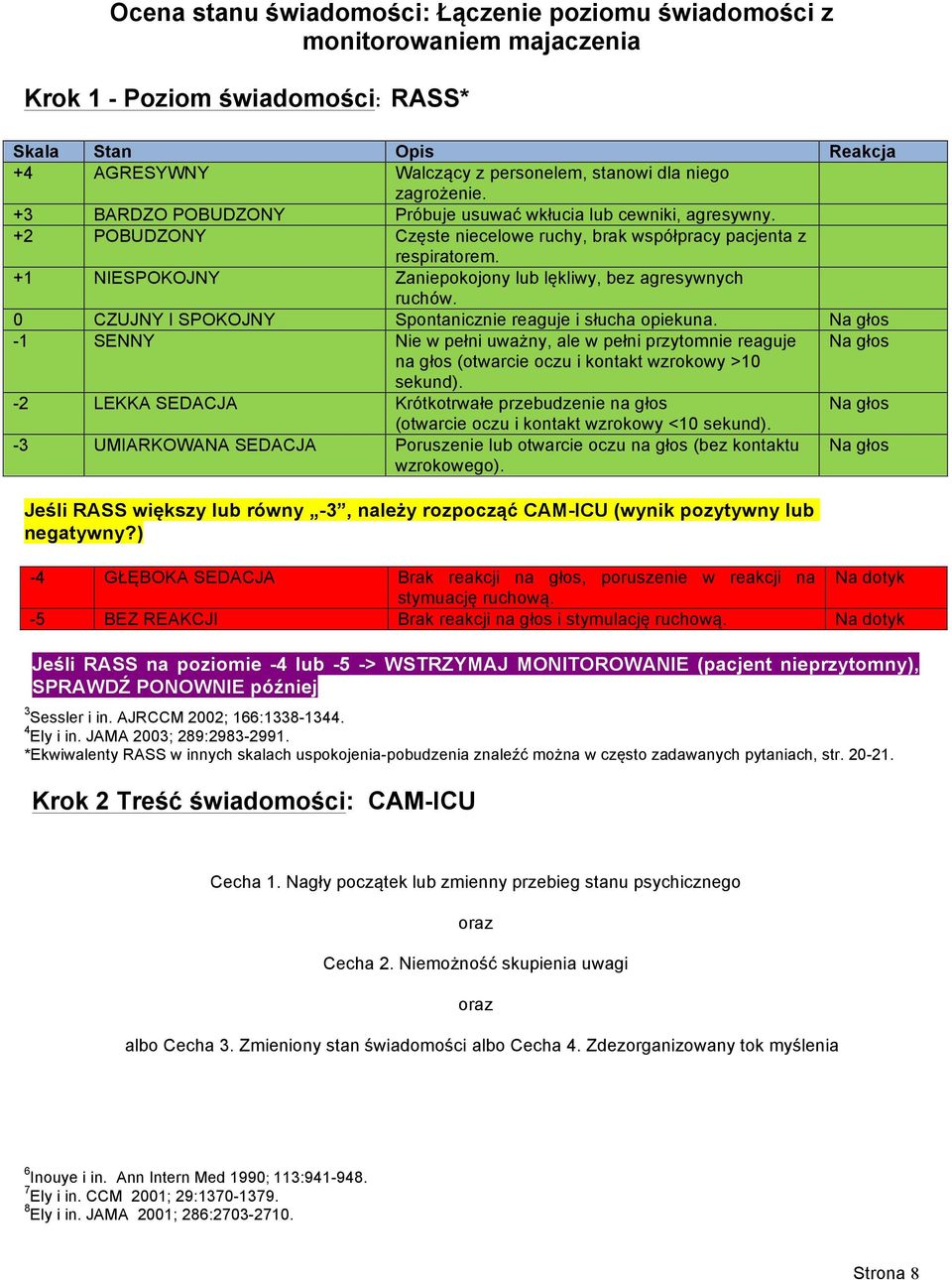 +1 NIESPOKOJNY Zaniepokojony lub lękliwy, bez agresywnych ruchów. 0 CZUJNY I SPOKOJNY Spontanicznie reaguje i słucha opiekuna.