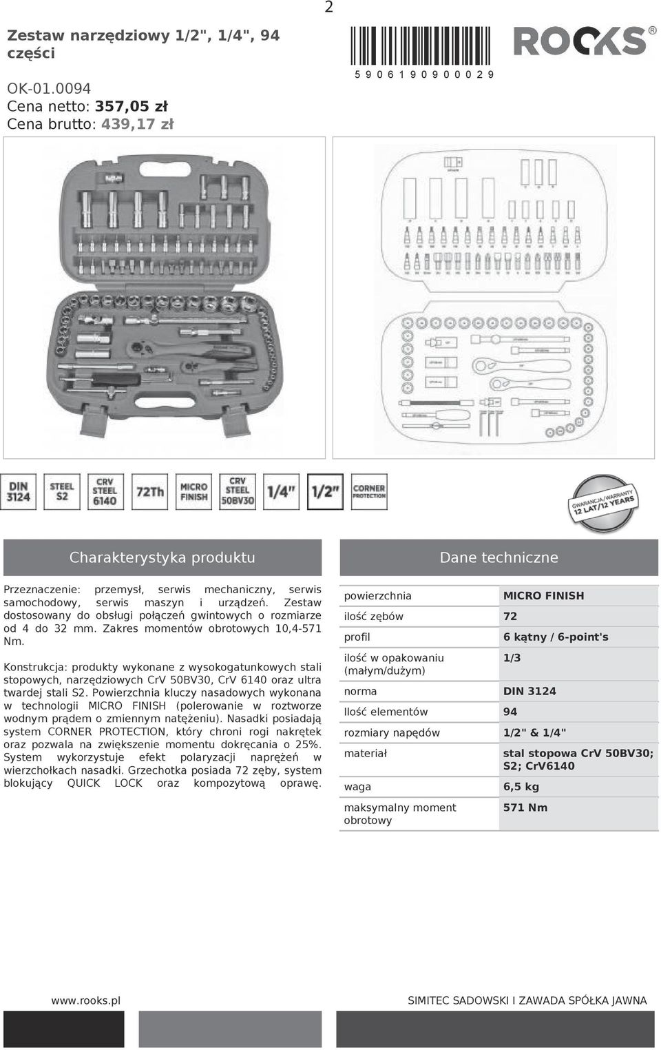 Zestaw dostosowany do obsługi połączeń gwintowych o rozmiarze od 4 do 32 mm. Zakres momentów obrotowych 10,4-571 Nm.