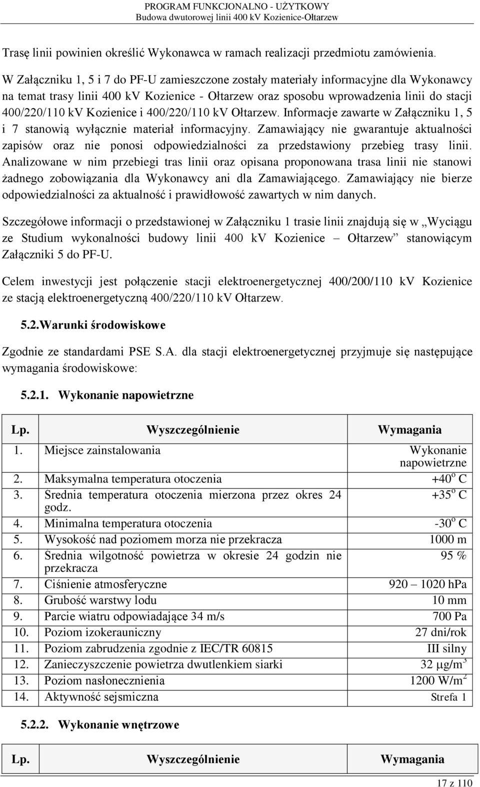 Kozienice i 400/220/110 kv Ołtarzew. Informacje zawarte w Załączniku 1, 5 i 7 stanowią wyłącznie materiał informacyjny.