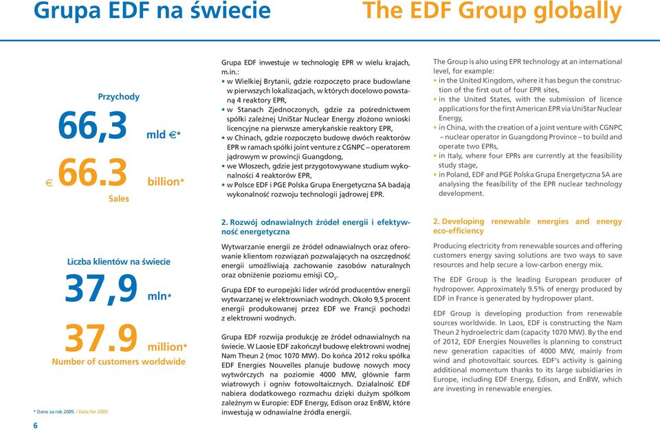 : w Wielkiej Brytanii, gdzie rozpocz to prace budowlane w pierwszych lokalizacjach, w których docelowo powstanà 4 reaktory EPR, w Stanach Zjednoczonych, gdzie za poêrednictwem spółki zale nej UniStar