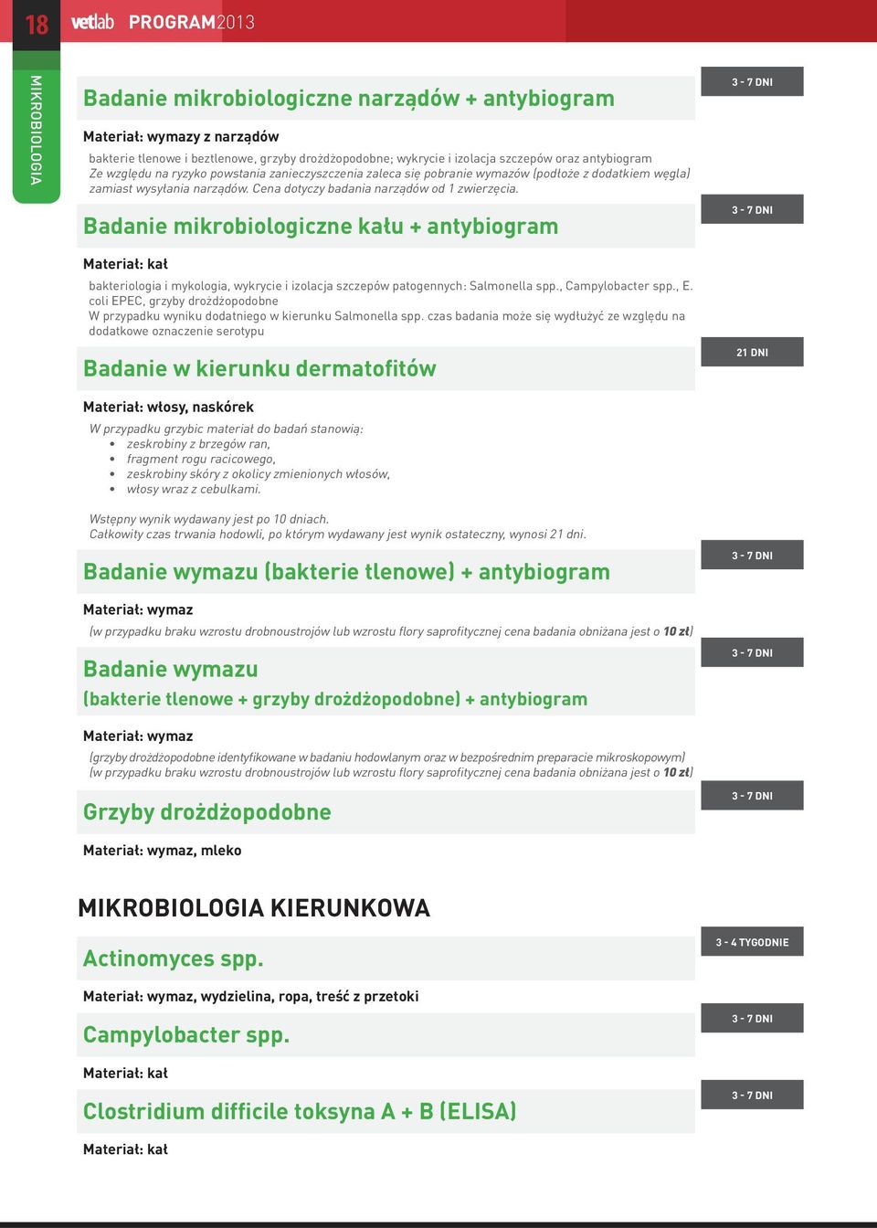 Badanie mikrobiologiczne kału + antybiogram Materiał: kał bakteriologia i mykologia, wykrycie i izolacja szczepów patogennych: Salmonella spp., Campylobacter spp., E.