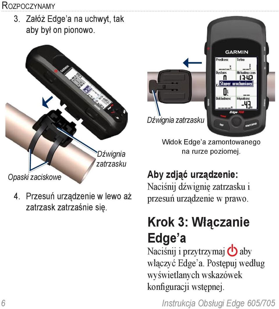 Dźwignia zatrzasku Widok Edge a zamontowanego na rurze poziomej.