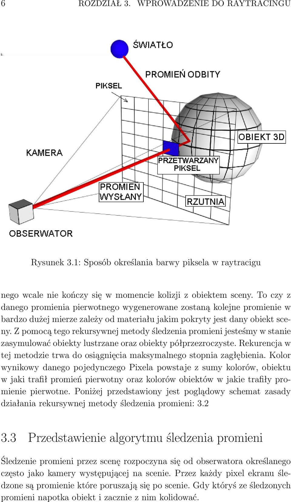 Z pomocą tego rekursywnej metody śledzenia promieni jesteśmy w stanie zasymulować obiekty lustrzane oraz obiekty półprzezroczyste.