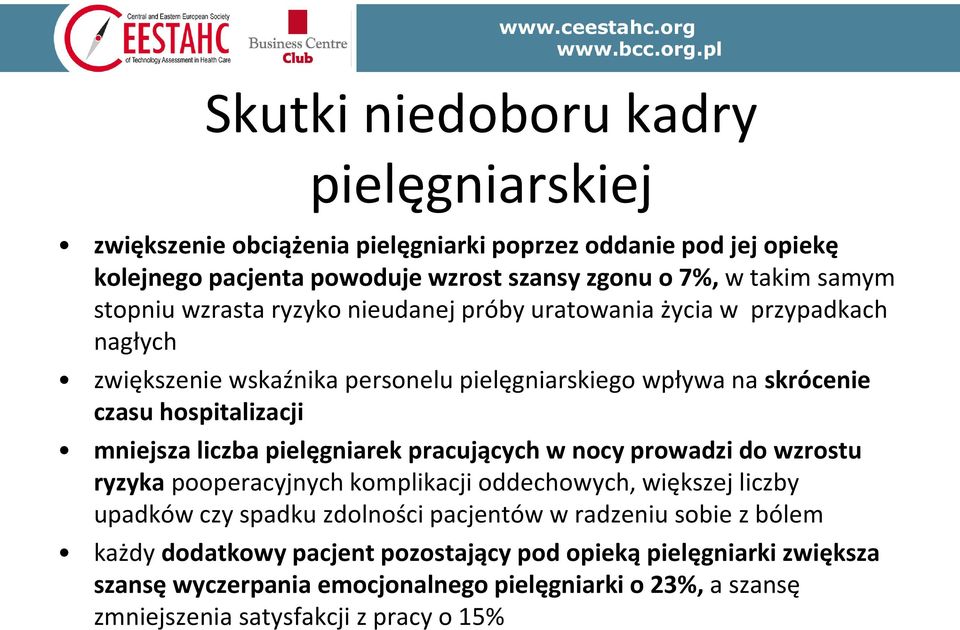 liczba pielęgniarek pracujących w nocy prowadzi do wzrostu ryzyka pooperacyjnych komplikacji oddechowych, większej liczby upadków czy spadku zdolności pacjentów w radzeniu