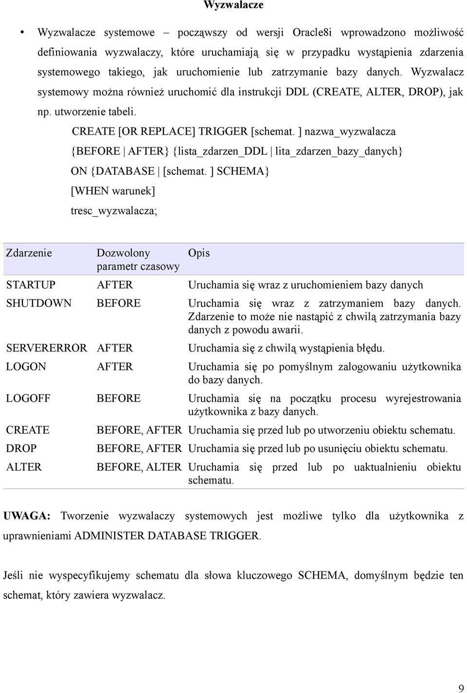 ] nazwa_wyzwalacza {BEFORE AFTER} {lista_zdarzen_ddl lita_zdarzen_bazy_danych} ON {DATABASE [schemat.