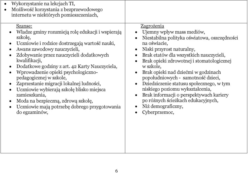 42 Karty Nauczyciela, Wprowadzenie opieki psychologicznopedagogicznej w szkole, Zaprzestanie migracji lokalnej ludności, Uczniowie wybierają szkołę blisko miejsca zamieszkania, Moda na bezpieczną,