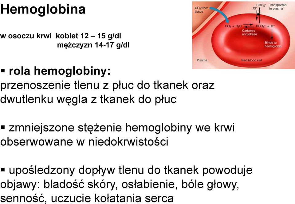 stężenie hemoglobiny we krwi obserwowane w niedokrwistości upośledzony dopływ tlenu do