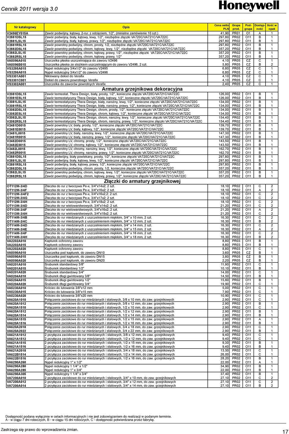 złączki VA720C/VA721C/VA722C 297,80 PR02 O11 B 1 V2881RSL15 Zawór powrotny podwójny, chrom, prosty, 1/2, niezbędne złączki VA720C/VA721C/VA722C 297,80 PR02 O11 B 1 V2882DSL15 Zawór powrotny podwójny,