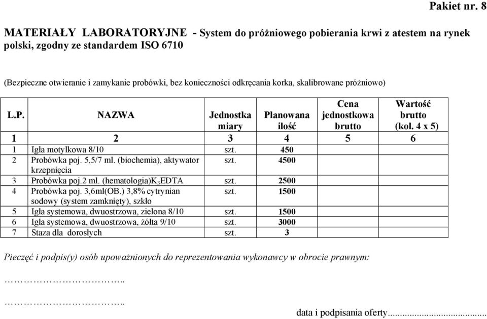 zamykanie probówki, bez konieczności odkręcania korka, skalibrowane próżniowo) 1 Igła motylkowa 8/10 szt. 50 Probówka poj. 5,5/7 ml.