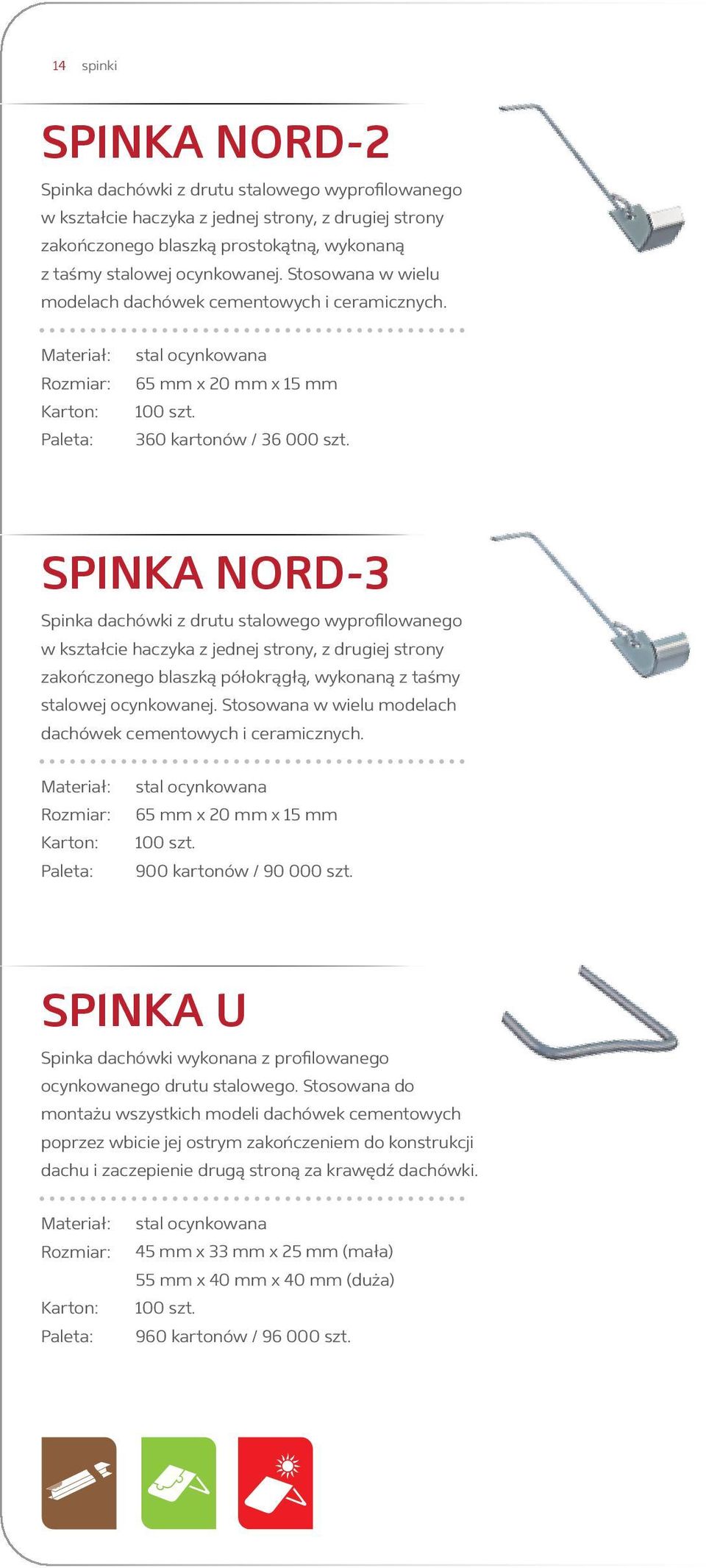 SPINKA NORD-3 Spinka dachówki z drutu stalowego wyprofilowanego w kształcie haczyka z jednej strony, z drugiej strony zakończonego blaszką półokrągłą, wykonaną z taśmy stalowej ocynkowanej.