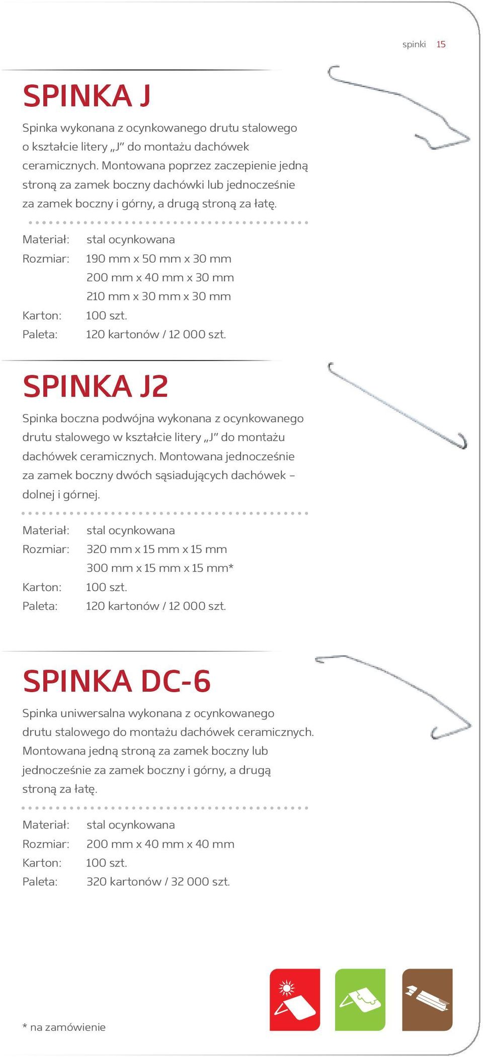 Materiał: stal ocynkowana 190 mm x 50 mm x 30 mm 200 mm x 40 mm x 30 mm 210 mm x 30 mm x 30 mm 100 szt. 120 kartonów / 12 000 szt.