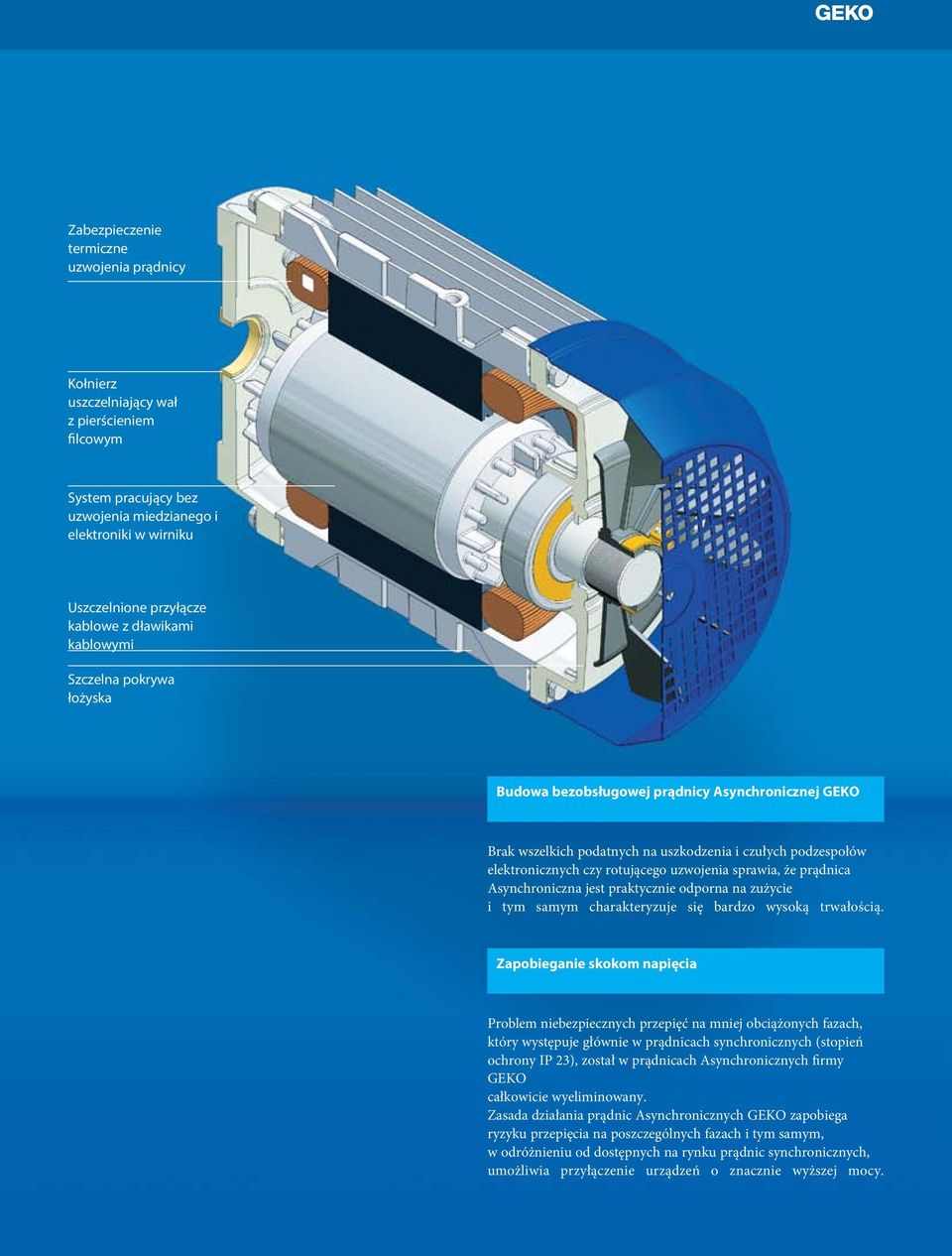 sprawia, że prądnica Asynchroniczna jest praktycznie odporna na zużycie i tym samym charakteryzuje się bardzo wysoką trwałością.