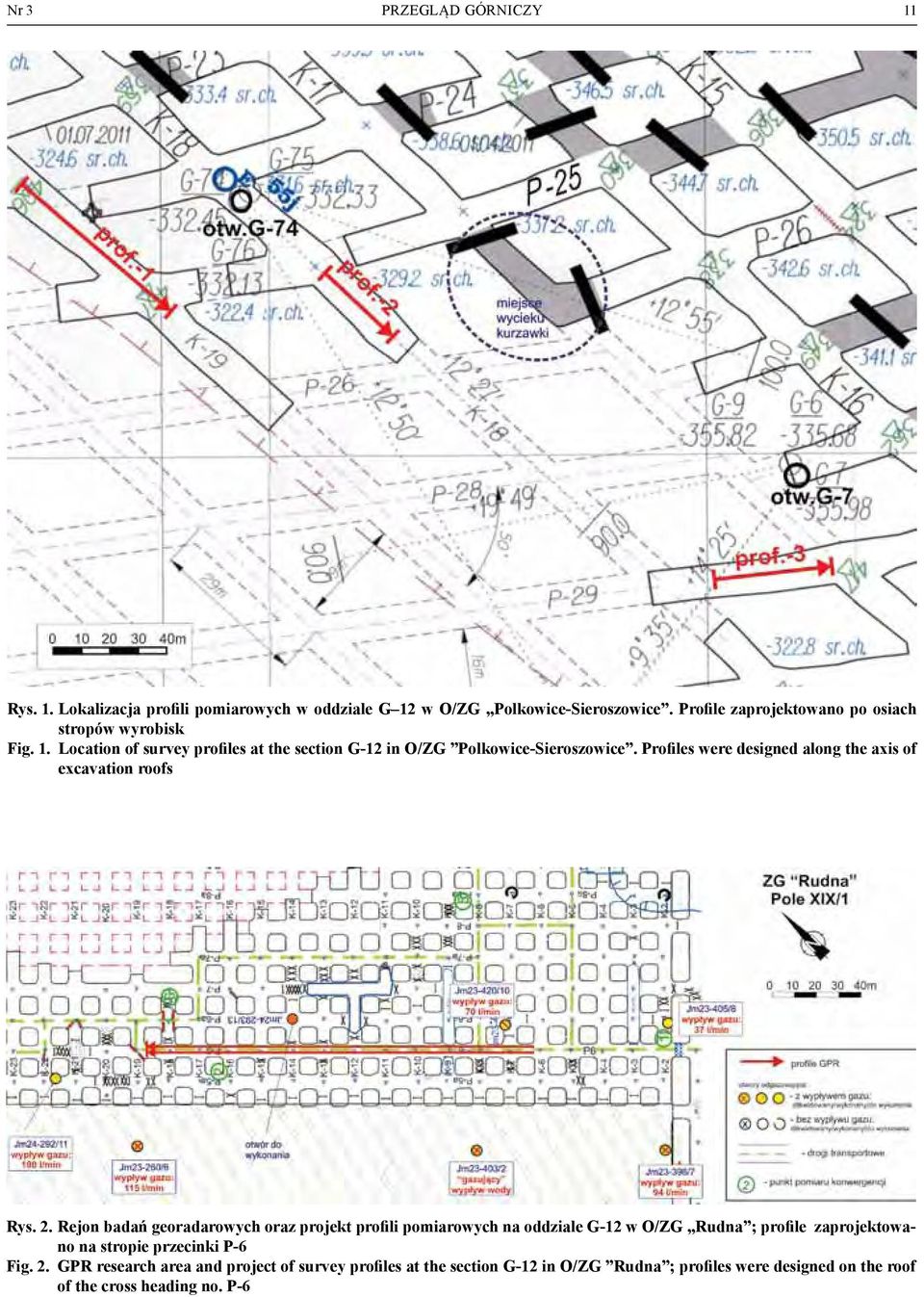 Profiles were designed along the axis of excavation roofs Rys. 2.