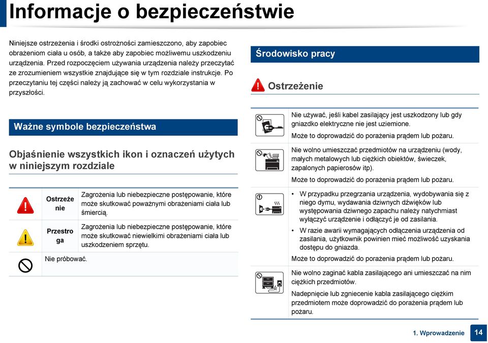 Po przeczytaniu tej części należy ją zachować w celu wykorzystania w przyszłości.